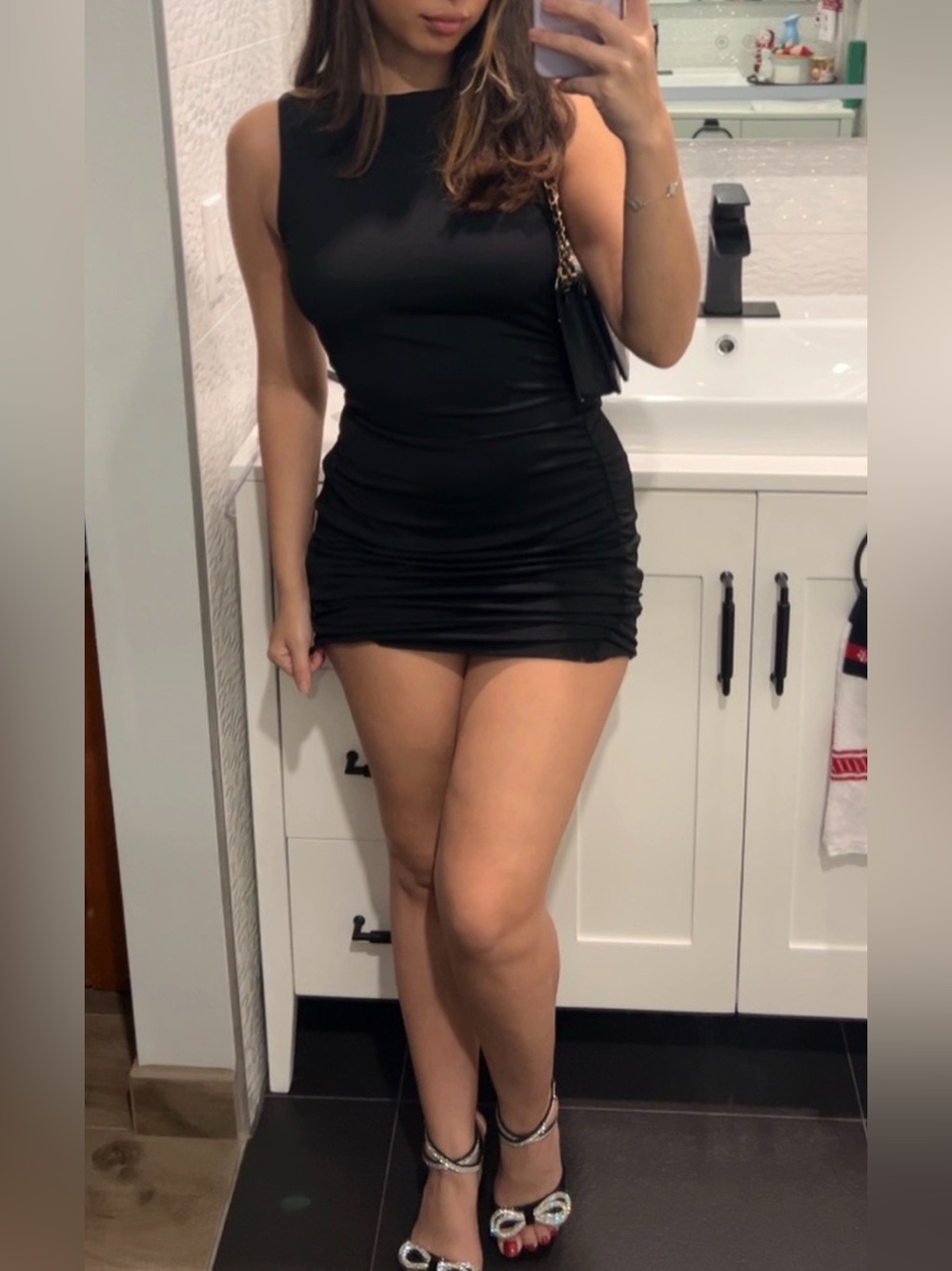 Sleeveless Ruched Bodycon Dress in Black